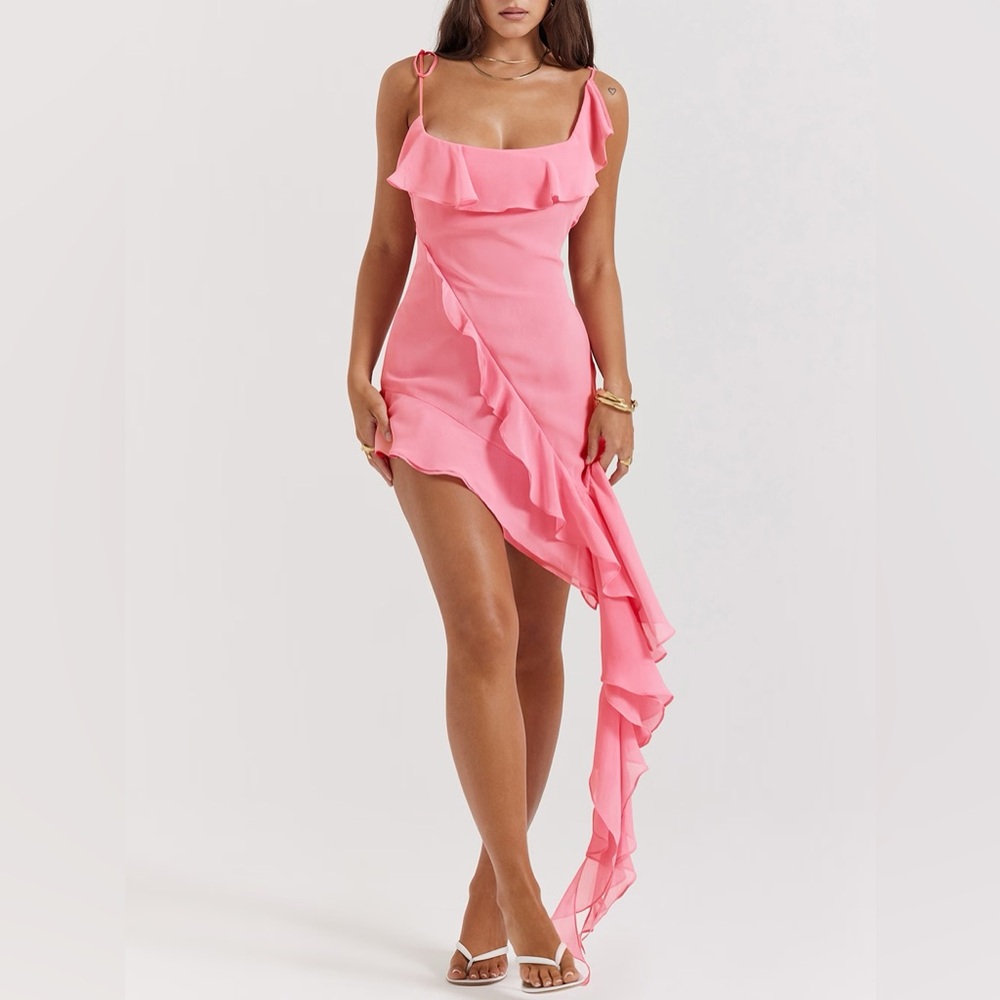 House of CB Marcia French pink ruffle dress